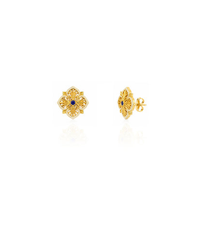 Golden Magnolia Flower Small Stud Earrings