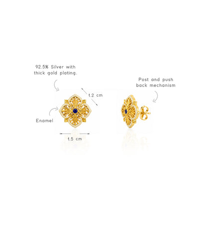 Golden Magnolia Flower Small Stud Earrings