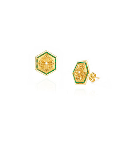 Golden Green Zircon Magnolia Small Stud Earrings