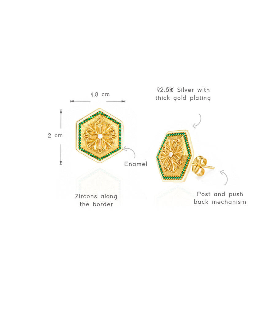Green zircon magnolia stud earrings in a radiant gold finish.