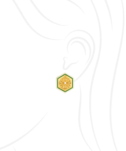 Golden Green Zircon Magnolia Small Stud Earrings