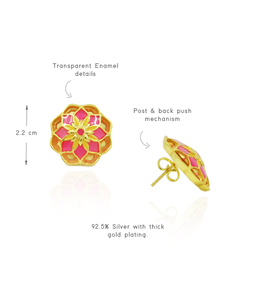 Pink Gul Youthika Stud Earrings In Gold Finish