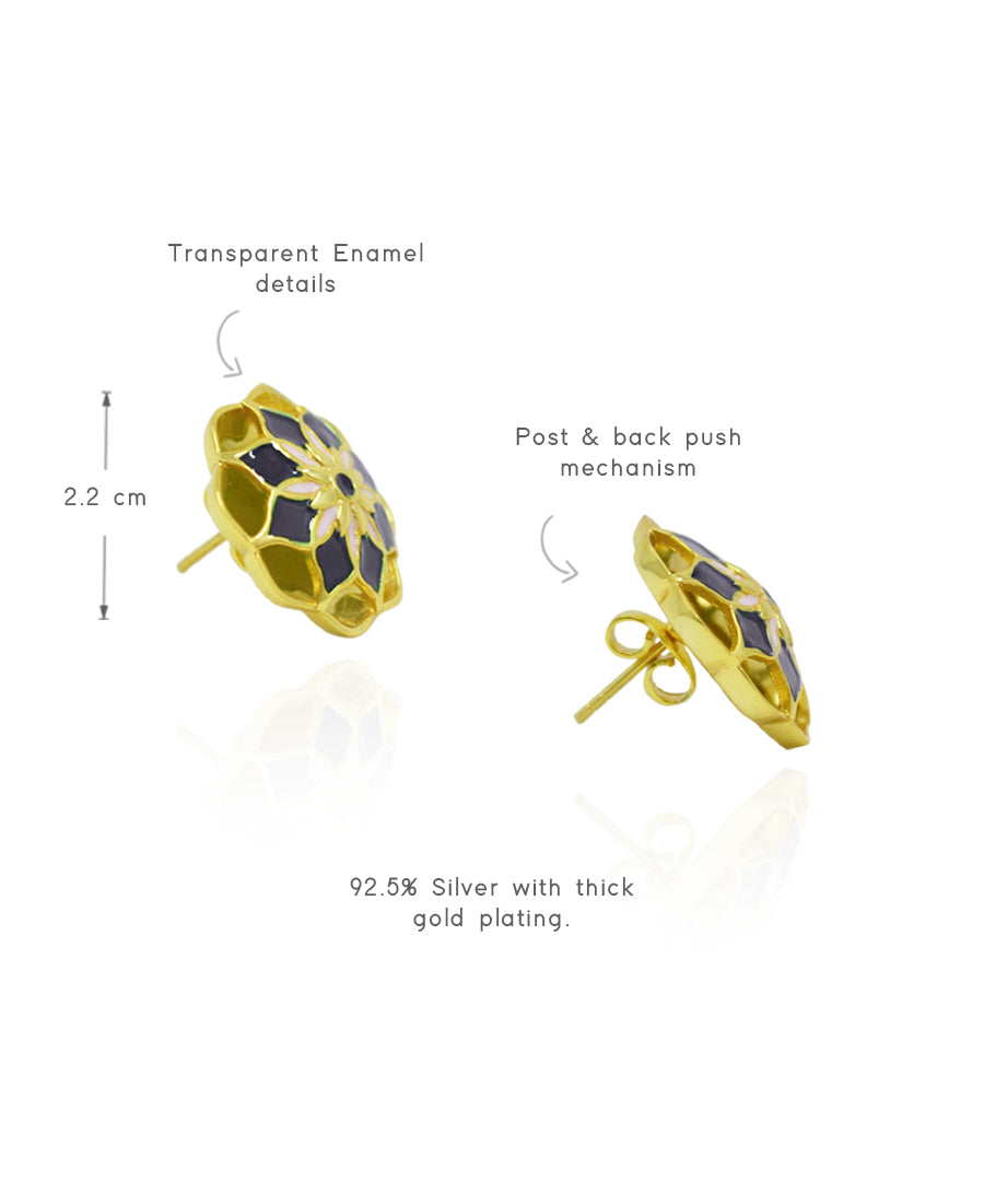 Navy Blue Gul Youthika Stud Earrings In Gold Finish