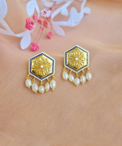 Golden Blue Zircon Magnolia Bead Stud Earring