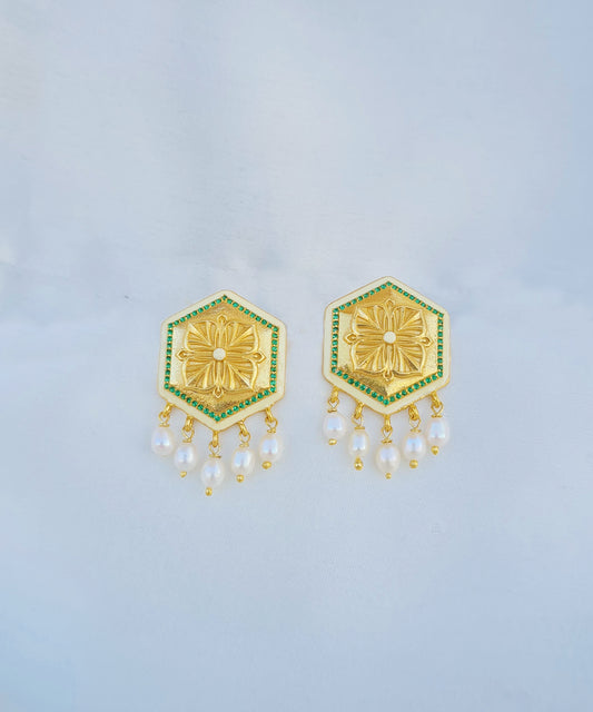 Golden Green Zircon Magnolia Bead Stud Earrings