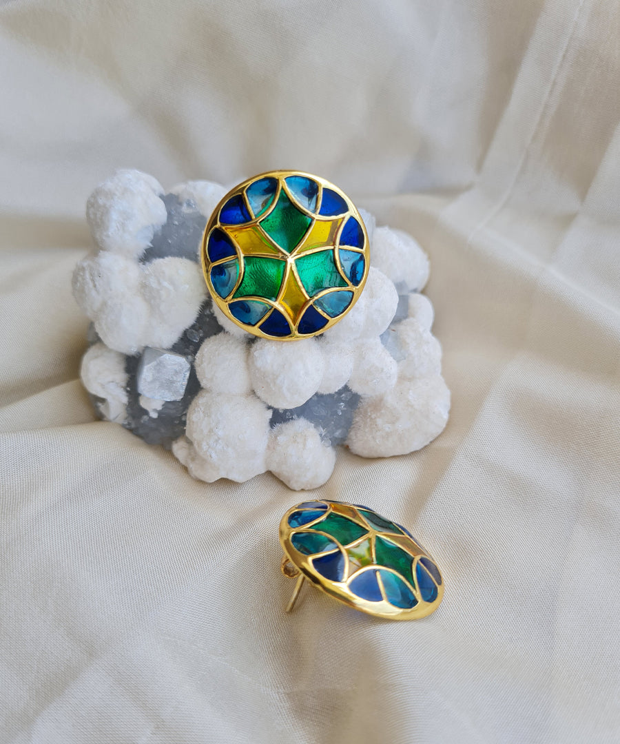 Rama Green Kaleidoscope Stud Earrings