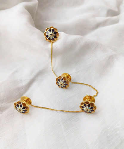 Blue kurta buttons. Set of 4 kurta buttons with chain.
