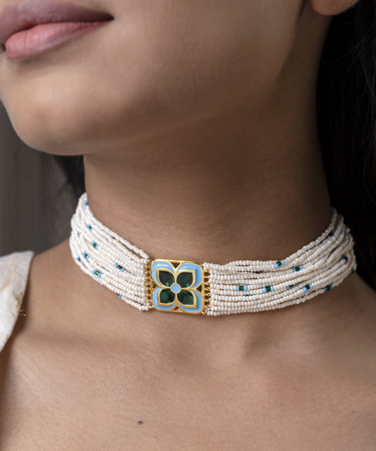 Padma Chameli Choker - Green & Blue Meenakari