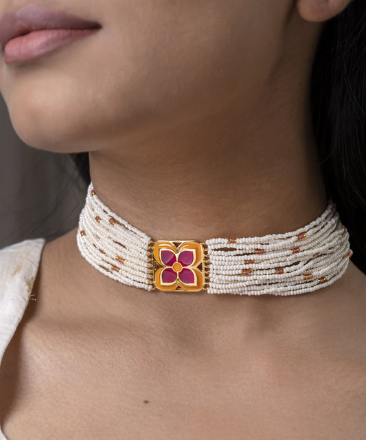 Padma Chameli Choker - Pink & Orange Meenakari