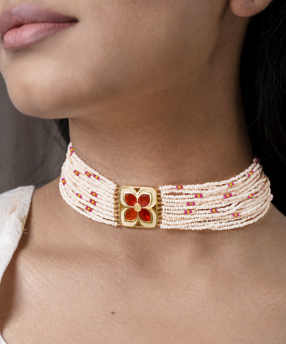 Padma Chameli Choker - Red & Ivory Meenakari