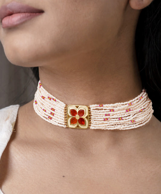 Padma Chameli Choker - Red & Ivory Meenakari