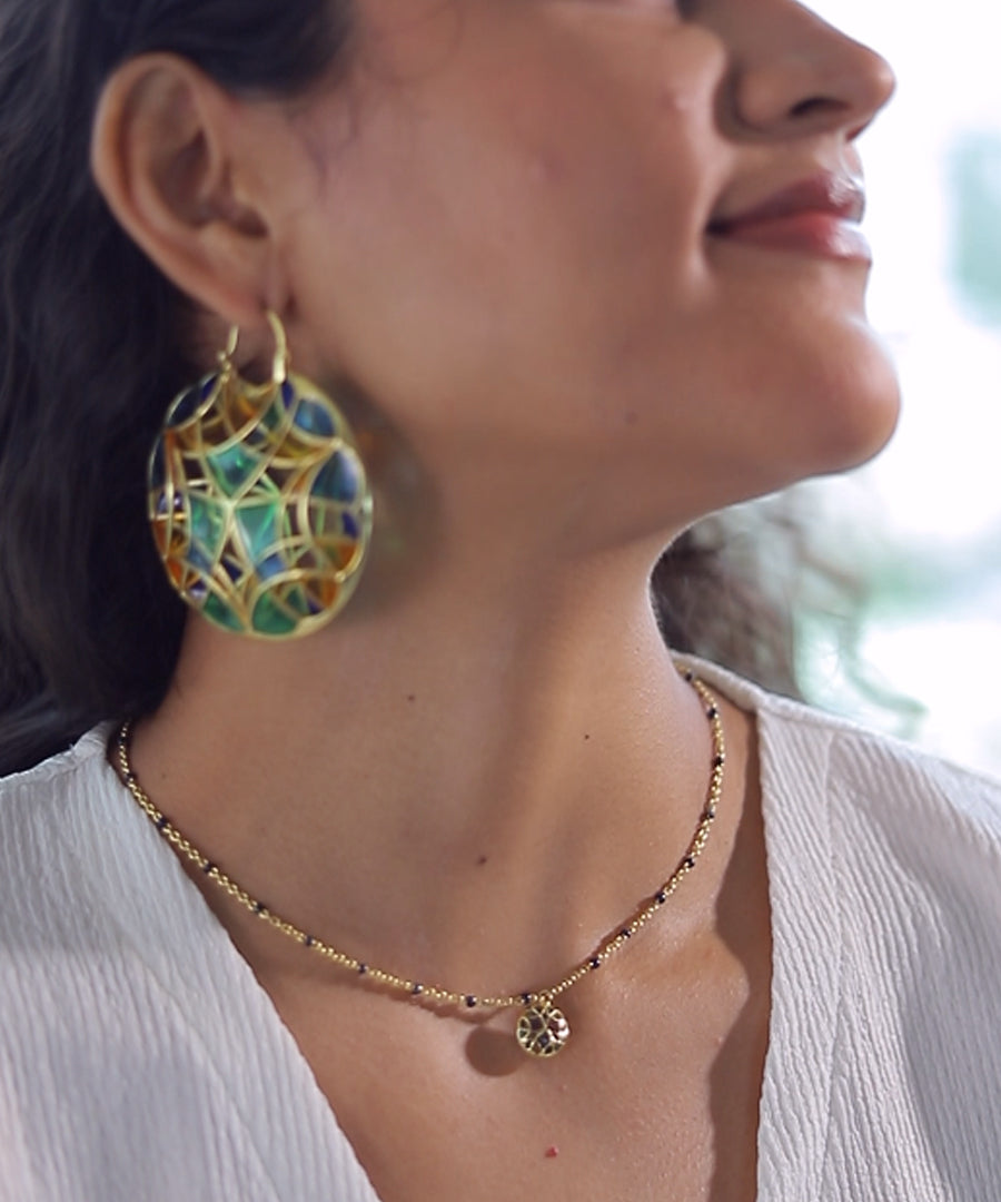 Aqua Blue Kaleidoscope Chaos Charm Neckchain