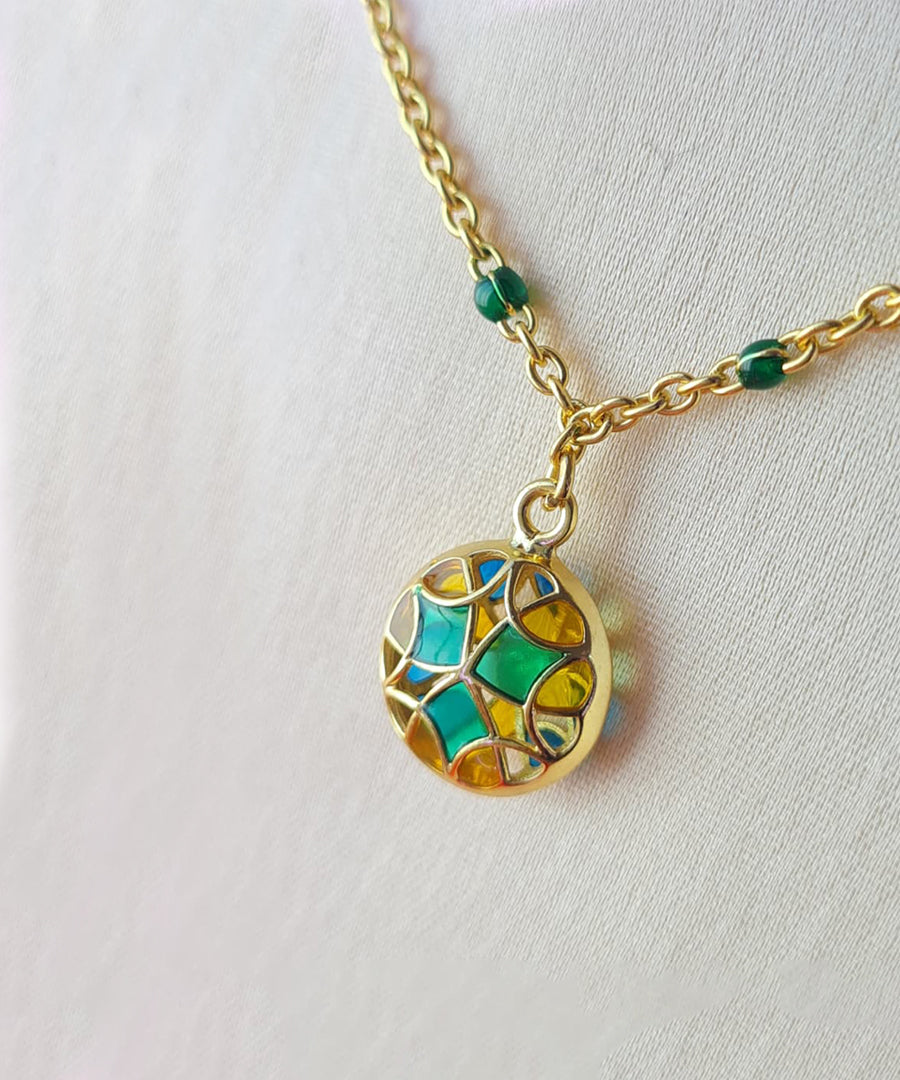 Rama Green Kaleidoscope Chaos Charm Neckchain — Gold Finish