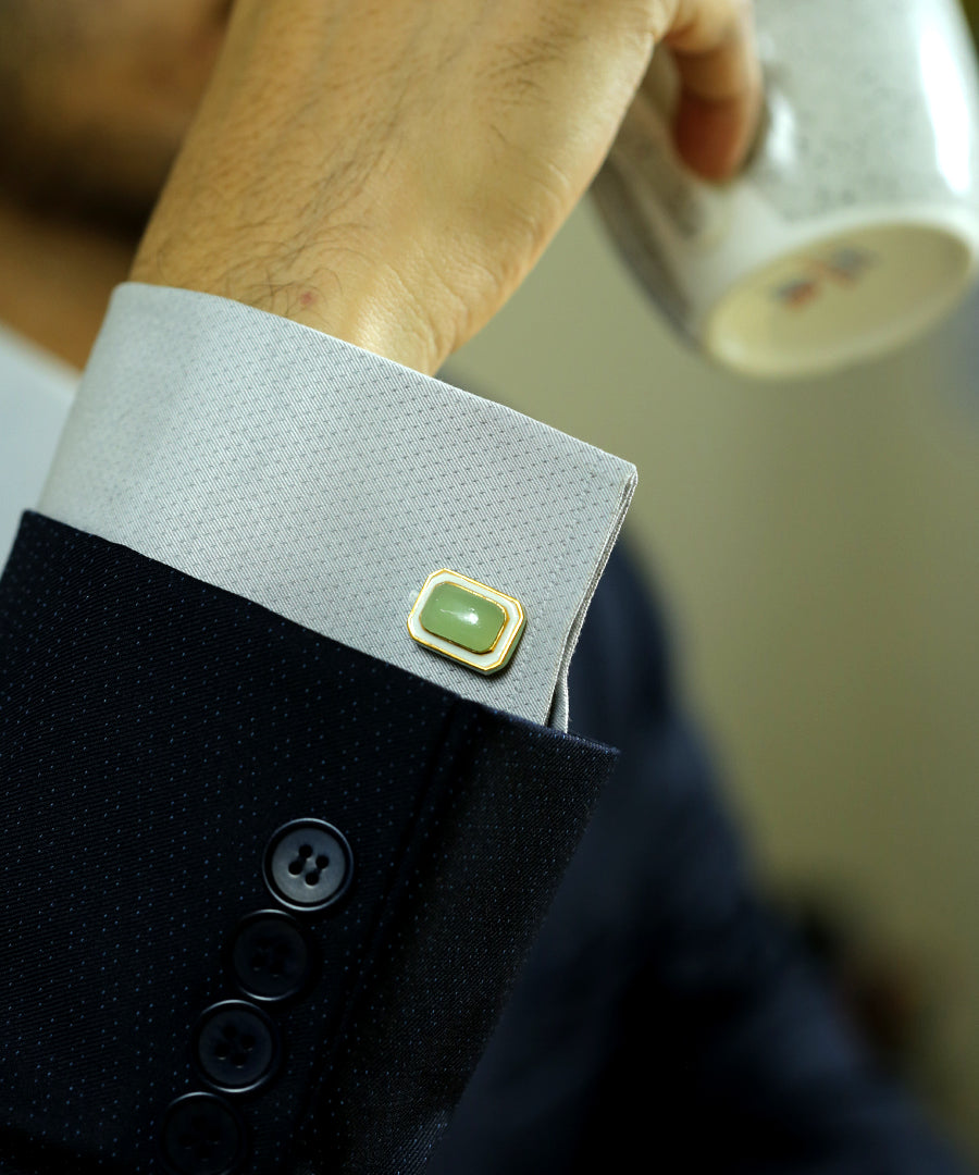 Tranquil Cufflinks With Pocket Square - Gift Box For Men - Sterling Silver
