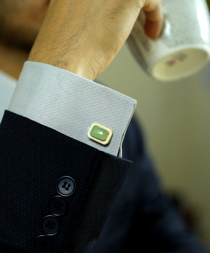 Tranquil Cufflinks With Pocket Square - Gift Box For Men - Sterling Silver