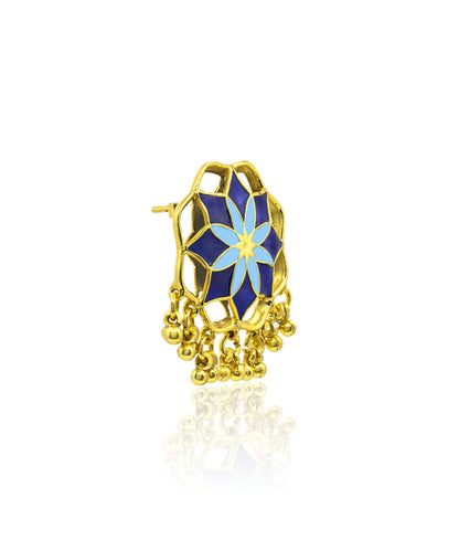Gul Kumud Stud Earrings — Indigo & Blue Meenakari with Gunghroo