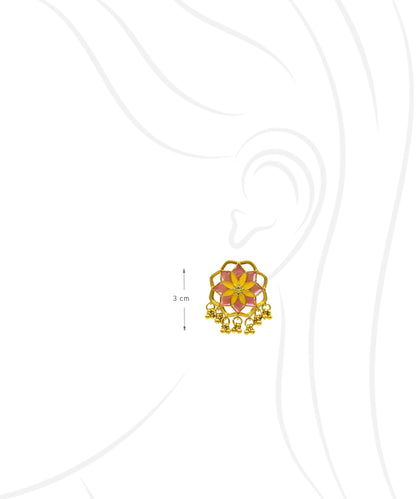 Gul Kumud Stud Earrings — Pink & Yellow Meenakari with Gunghroo