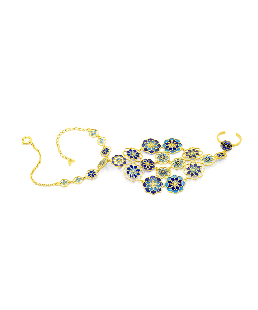 Gul Handcrafted 925 Silver Haathphool - Blue Meenakari