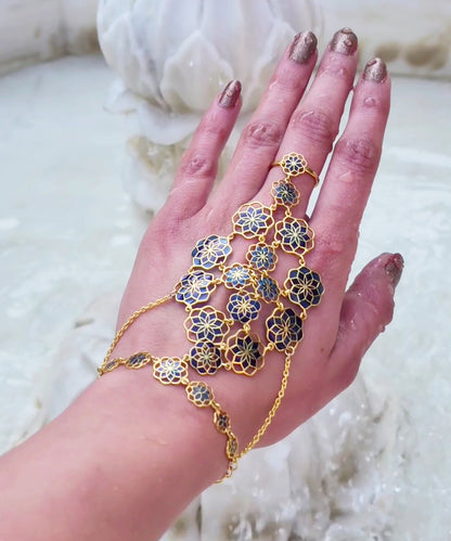 Gul Handcrafted 925 Silver Haathphool - Blue Meenakari