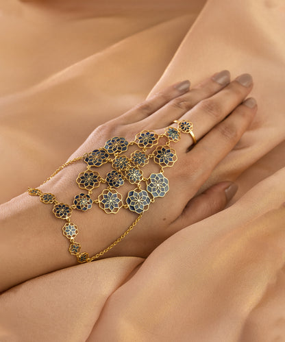 Gul Handcrafted 925 Silver Haathphool - Blue Meenakari