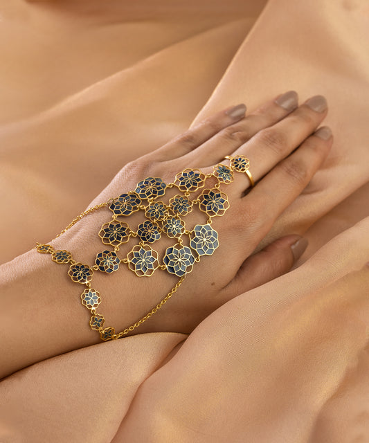 Gul Handcrafted 925 Silver Haathphool - Blue Meenakari