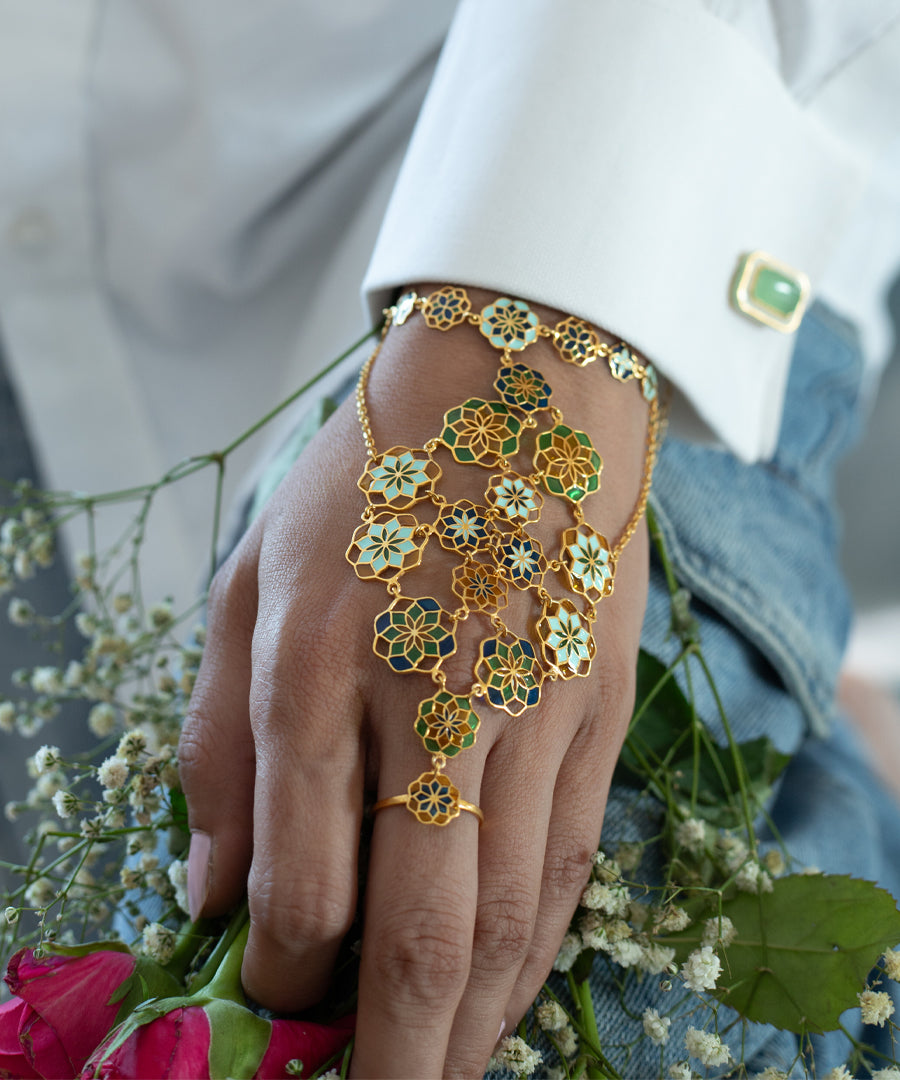 Gul Breezy Blue Haathphool - 925 Silver - Gold Plated