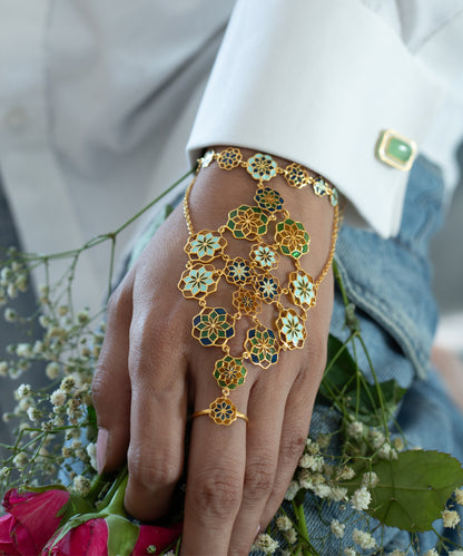 Gul Breezy Blue Haathphool - 925 Silver - Gold Plated