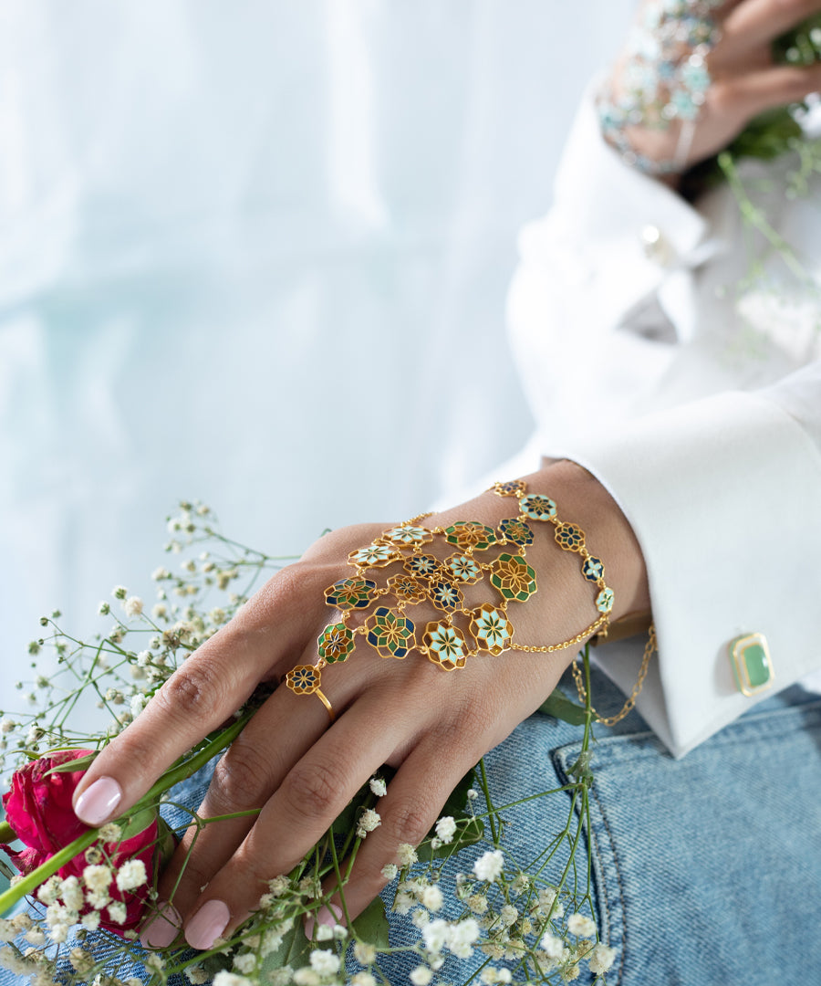 Gul Breezy Blue Haathphool - 925 Silver - Gold Plated