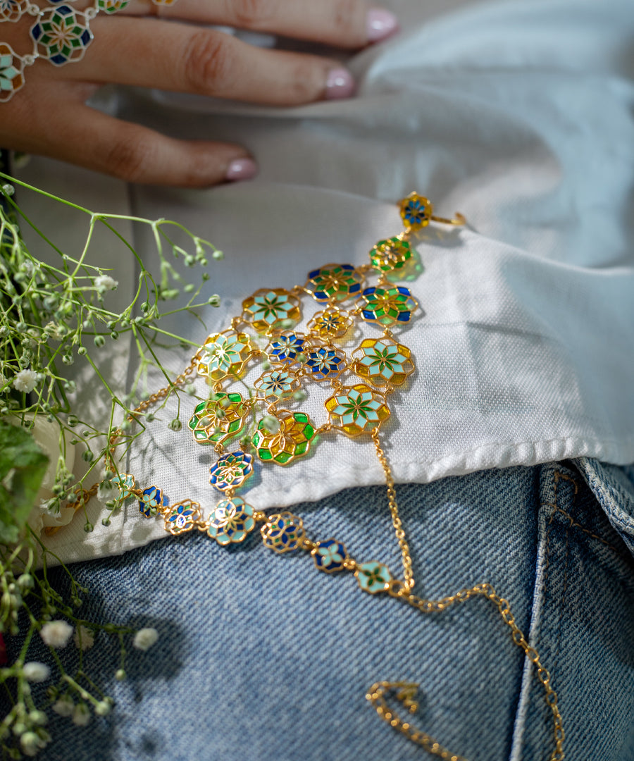 Gul Breezy Blue Haathphool - 925 Silver - Gold Plated