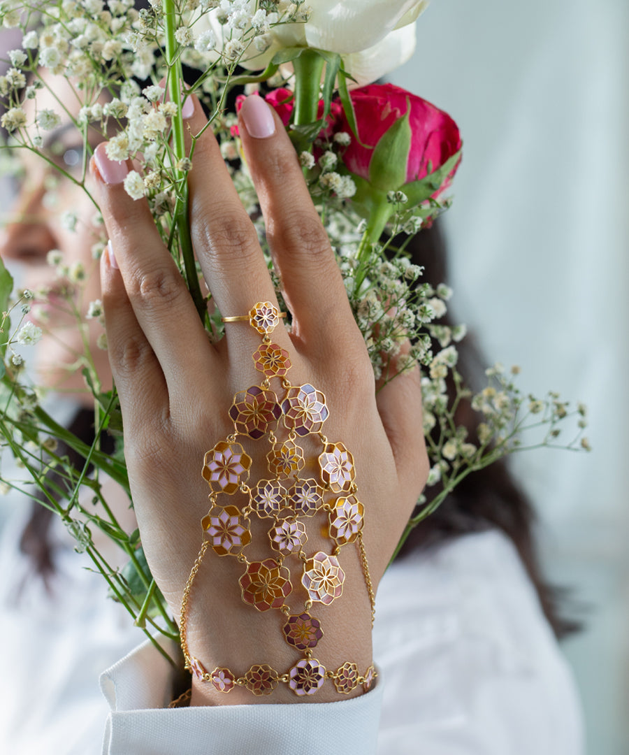 Gul Peach Blush Haathphool - 925 Silver - Gold Plated