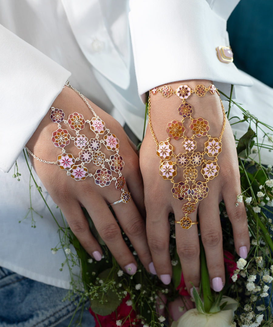 Gul Peach Blush Haathphool - 925 Silver - Gold Plated