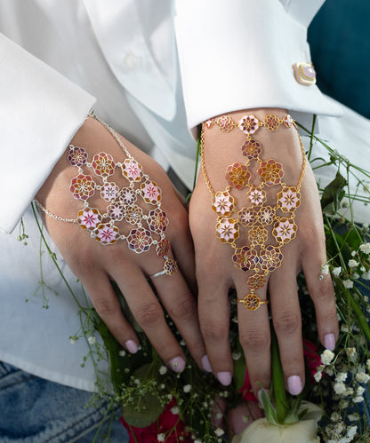 Gul Peach Blush Haathphool - 925 Silver - Gold Plated