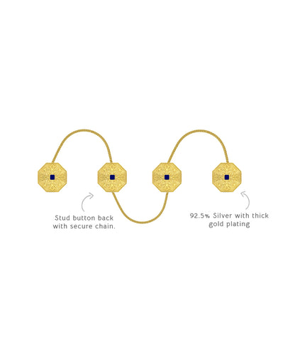 Stud button back with secure chain. 92.5% silver with thick gold plating.