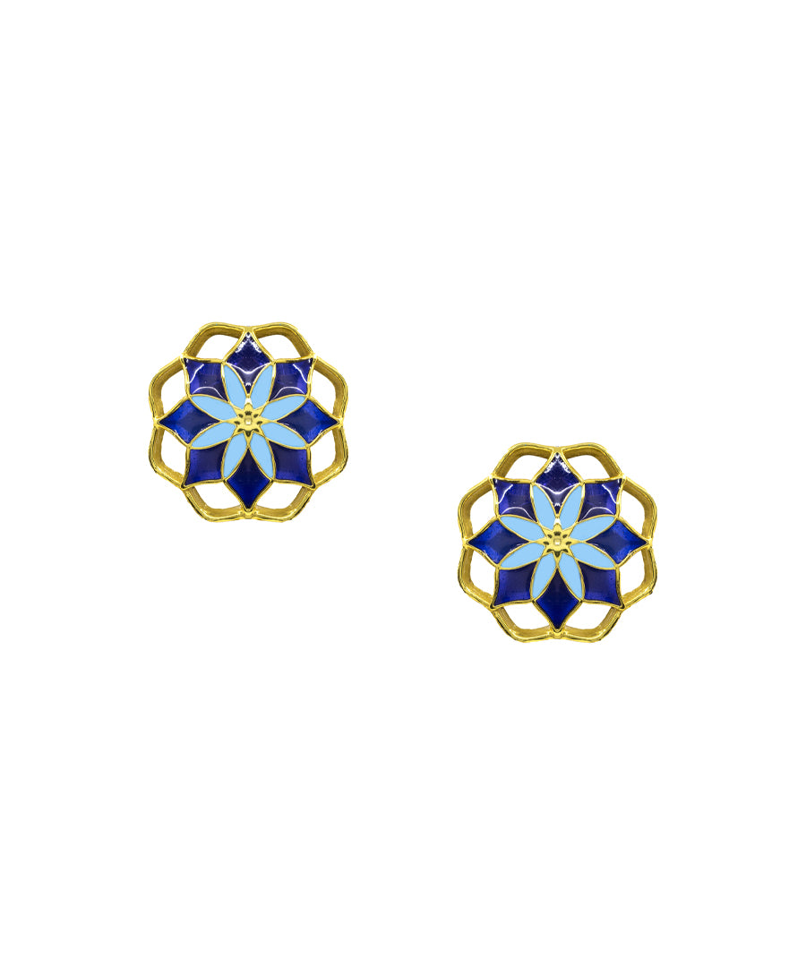 Gul Kusum Stud Earrings — Indigo & Blue Meenakari