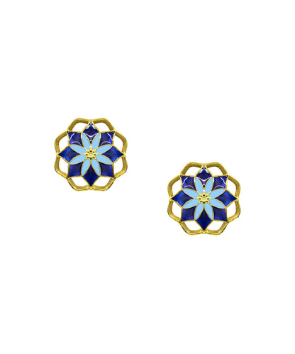 Gul Kusum Stud Earrings — Indigo & Blue Meenakari