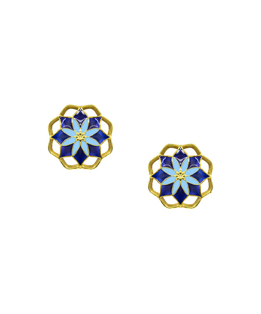 Gul Kusum Stud Earrings — Indigo & Blue Meenakari