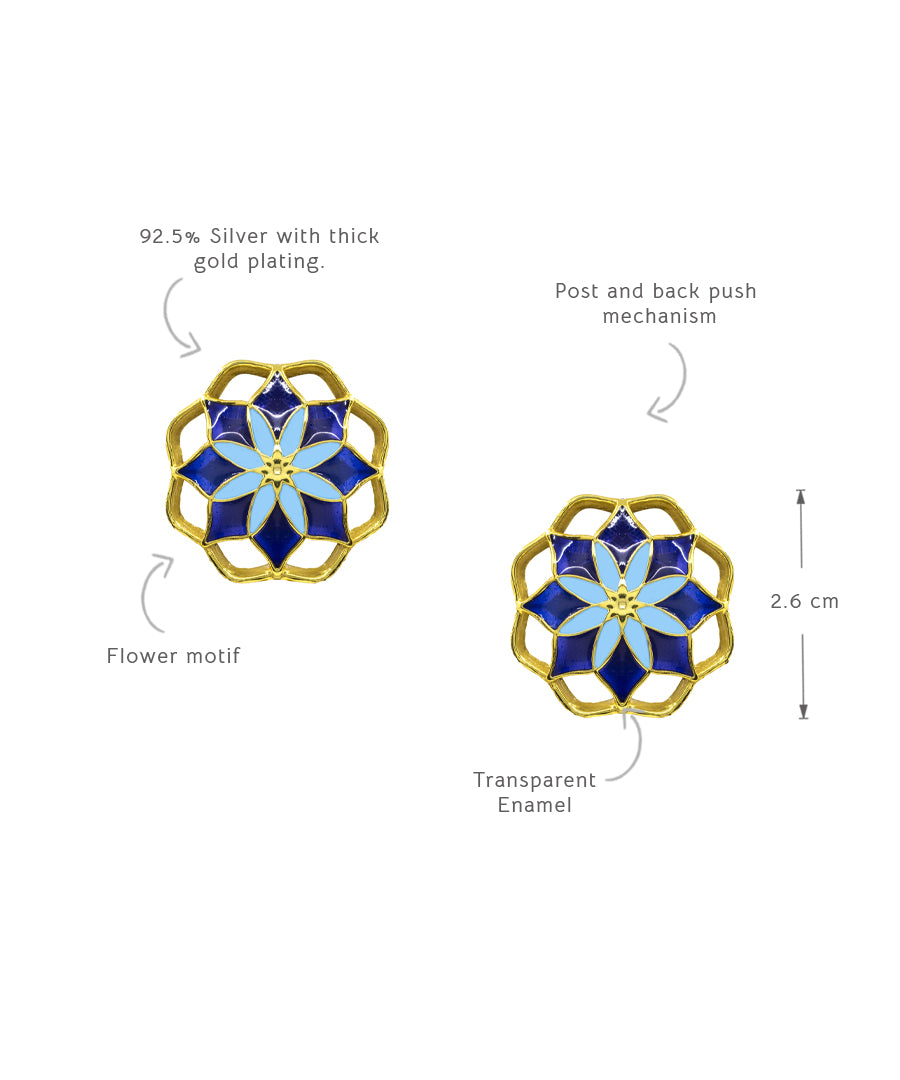 Gul Kusum Stud Earrings — Indigo & Blue Meenakari