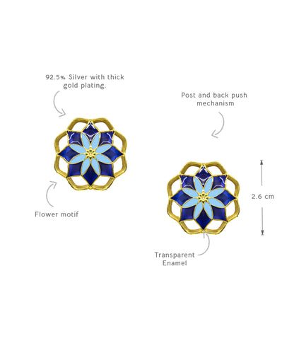 Gul Kusum Stud Earrings — Indigo & Blue Meenakari