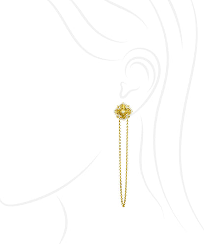 Golden Magnolia Long Chain Earrings - Ivory Enamel