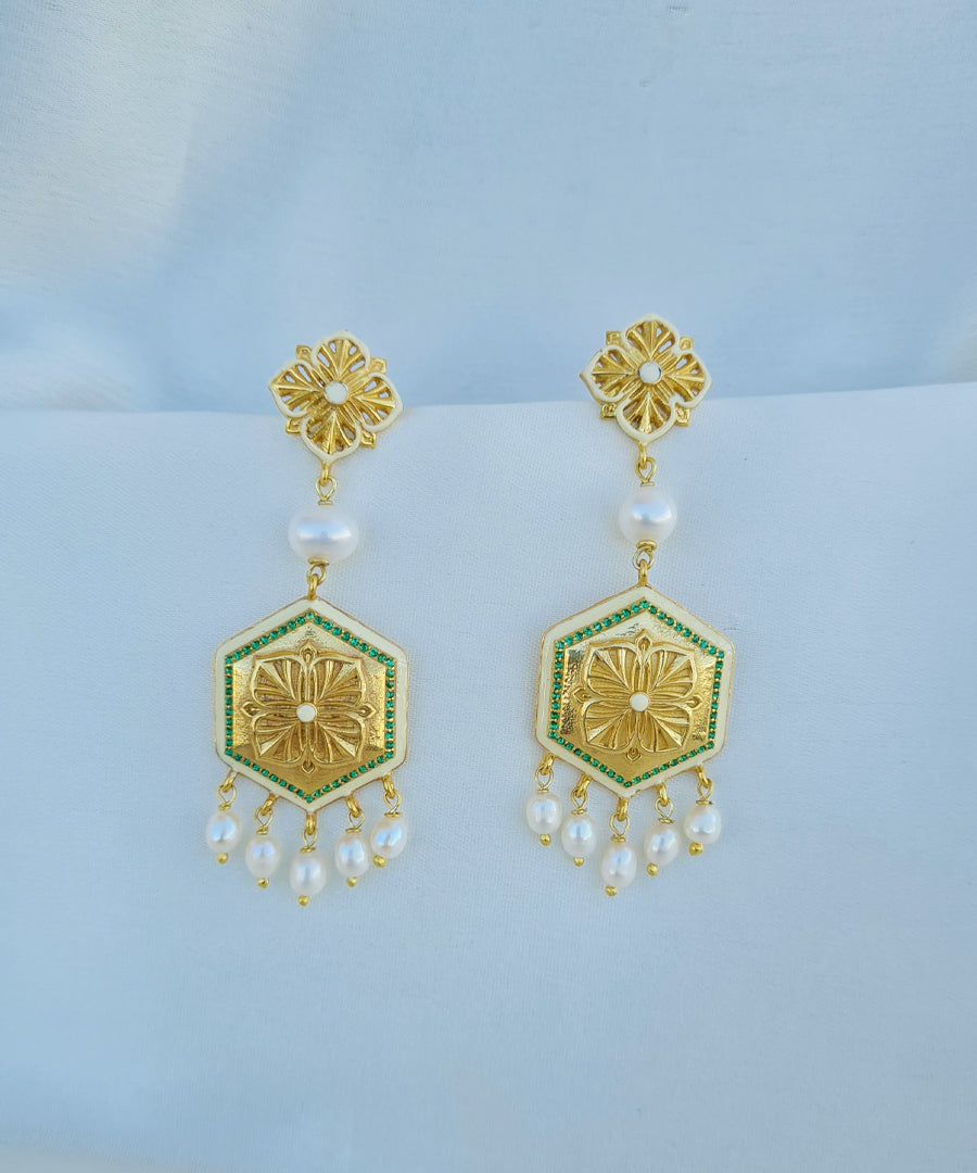 Green Zircon Magnolia Long Earrings