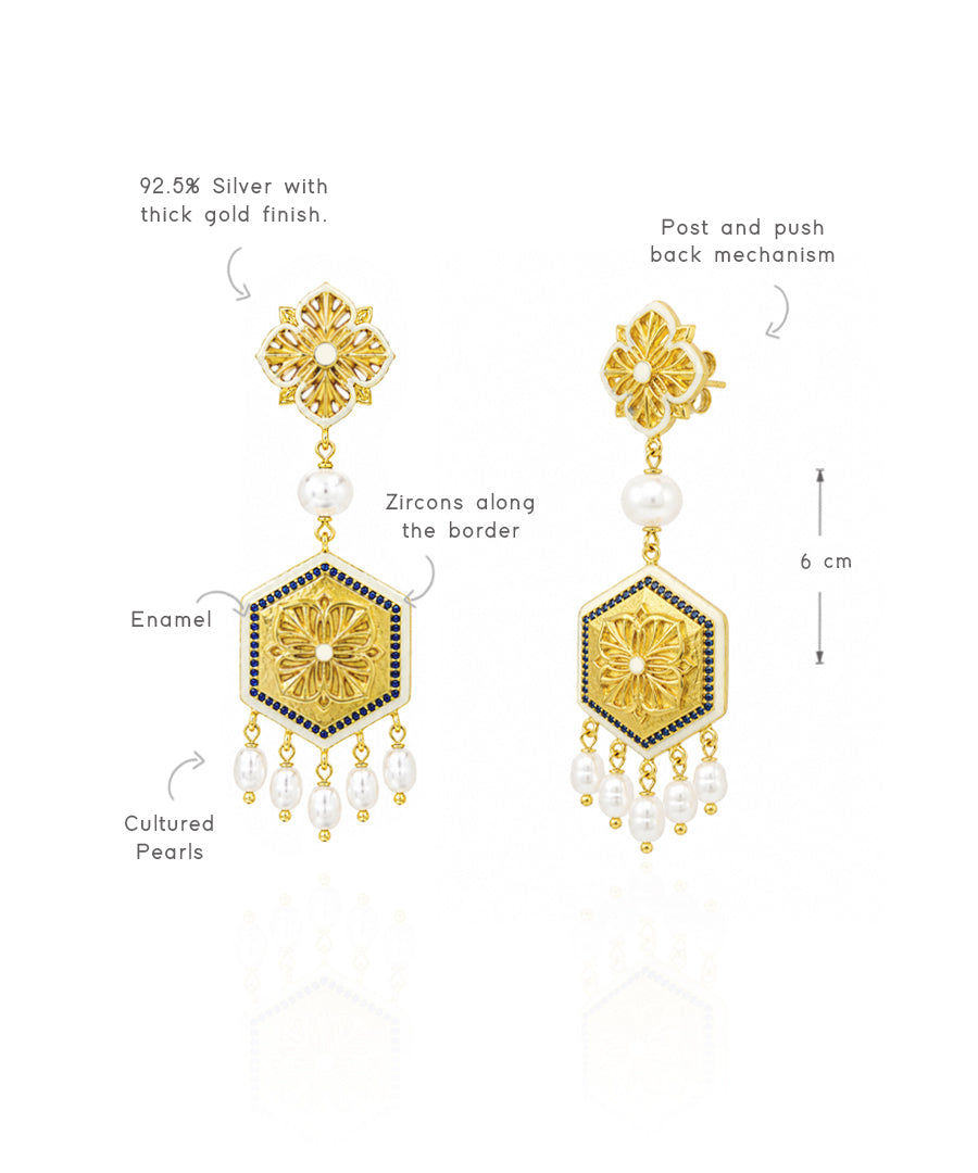 Golden Blue Zircon Magnolia Long Earrings