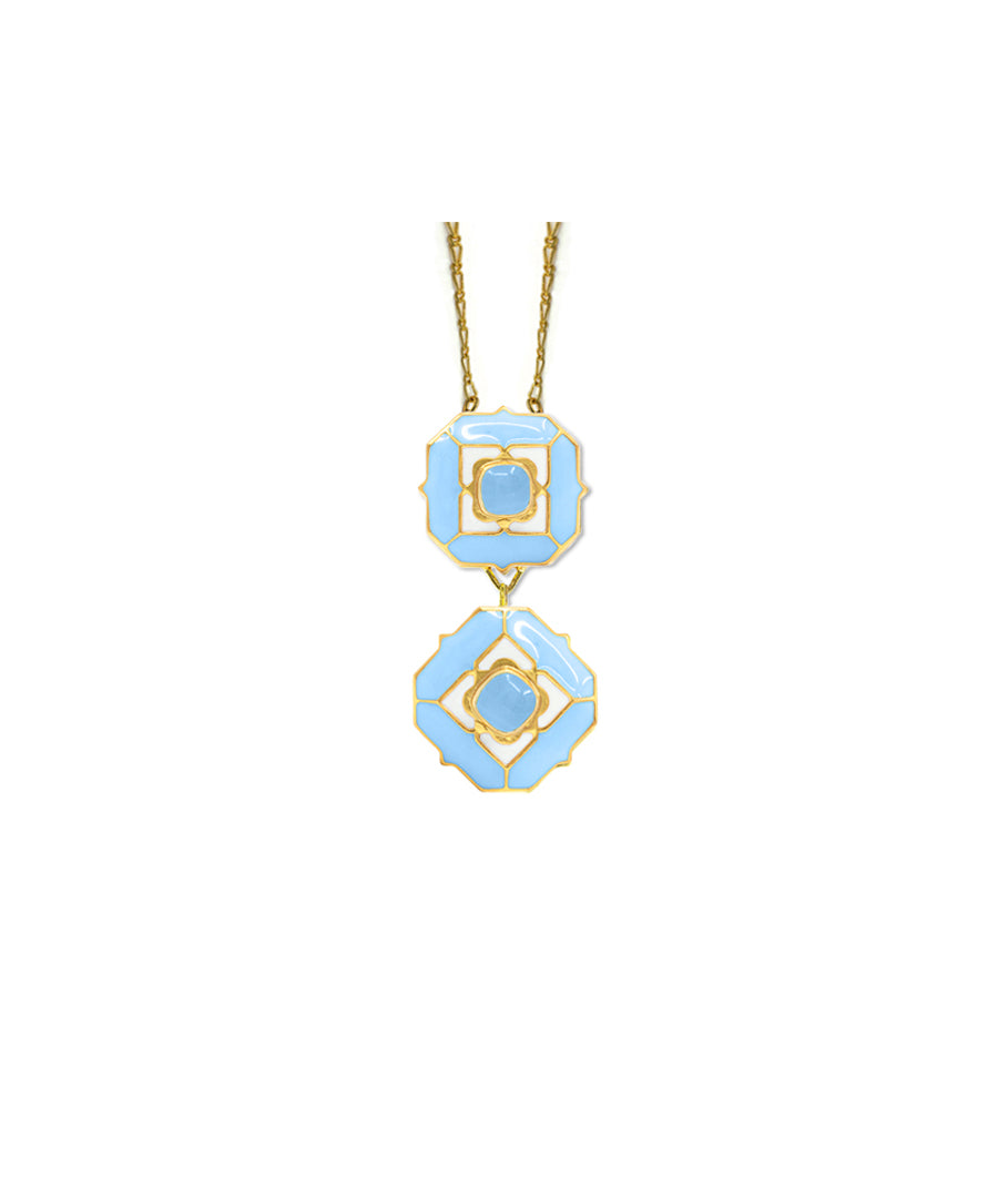 Ripple blue long chain necklace for office wear.