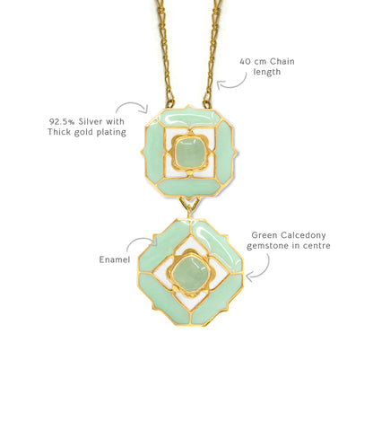 Green calcedony gemstone necklace designs for women.