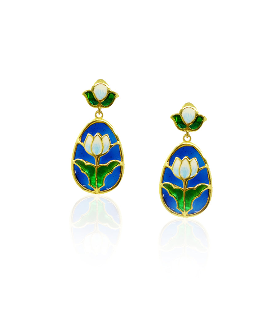 Padma Lotus Drop Earrings - Blue Meenakari