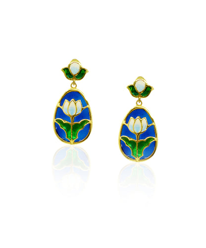 Padma Lotus Drop Earrings - Blue Meenakari