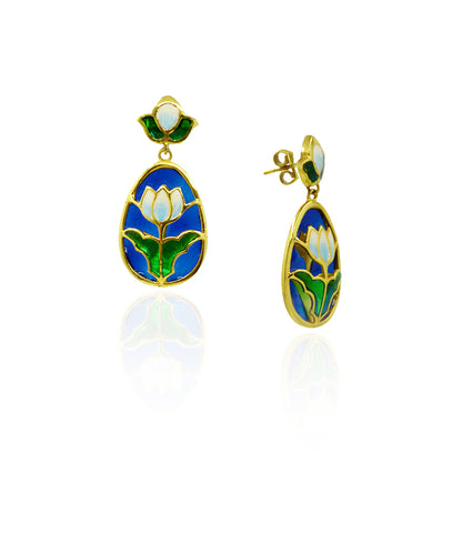 Padma Lotus Drop Earrings - Blue Meenakari