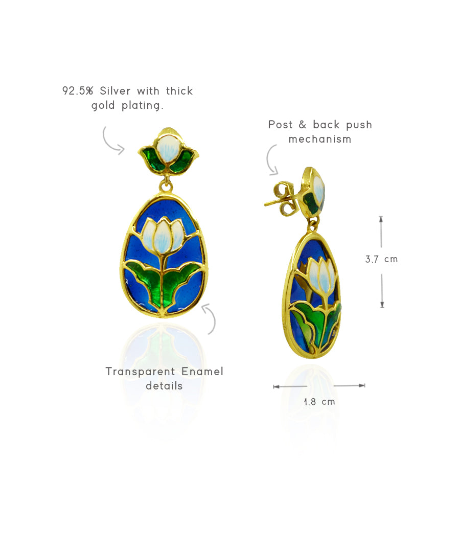 Padma Lotus Drop Earrings - Blue Meenakari