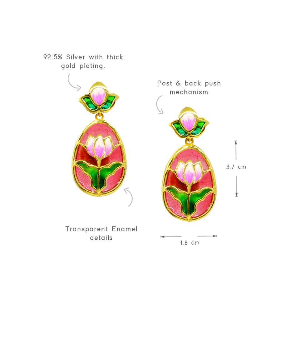 Padma Lotus Drop Earrings - Red Meenakari