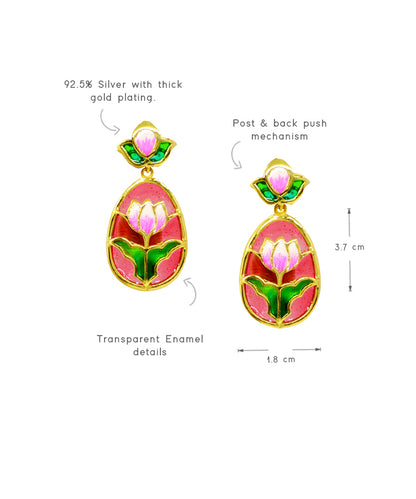Padma Lotus Drop Earrings - Red Meenakari