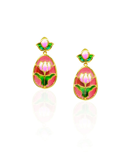 Padma Lotus Drop Earrings - Red Meenakari